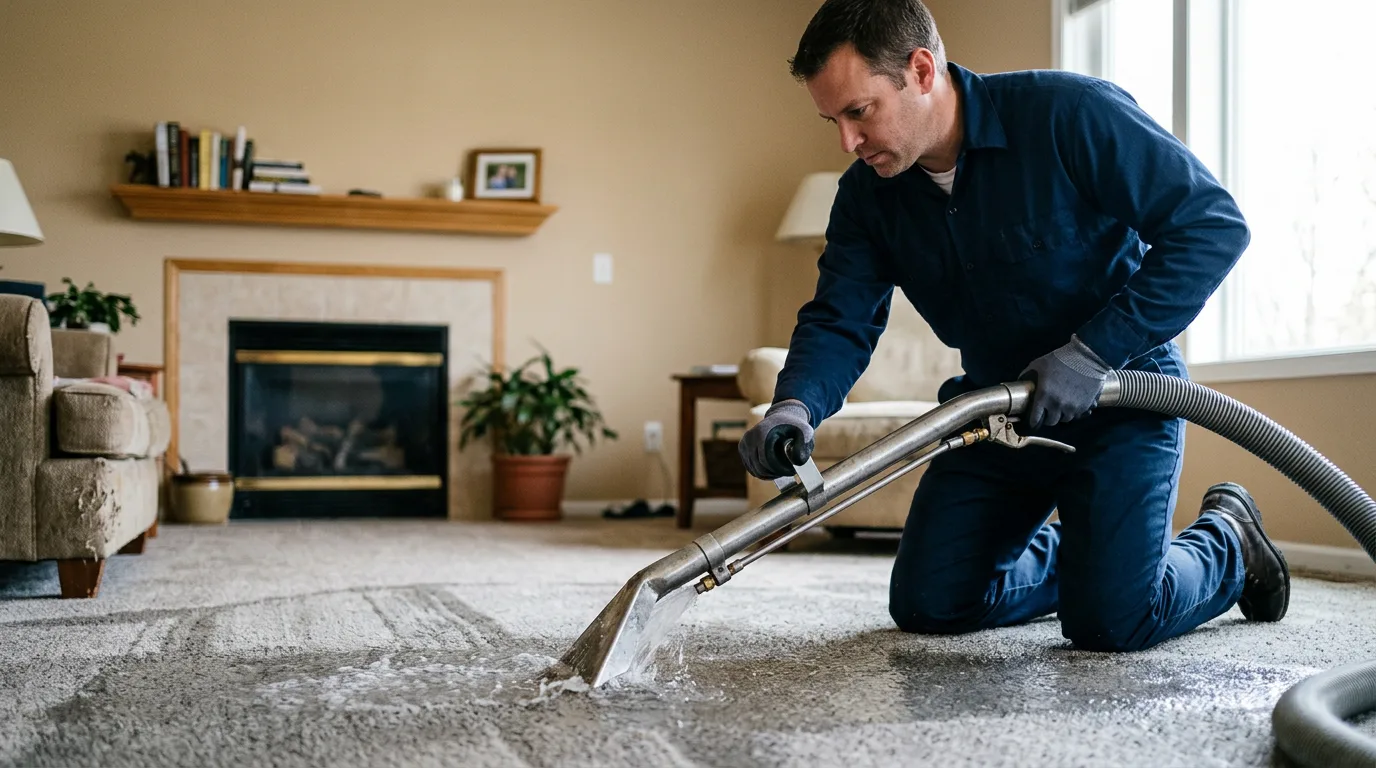 Water damage restoration technician working near Wellington, OH